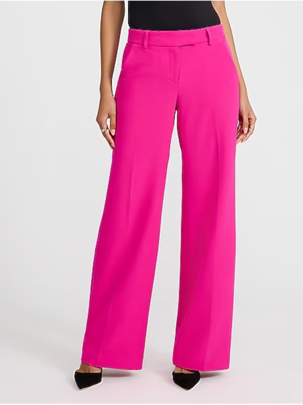 Express Wide-Leg mid-Rise Pants in Bright Pink